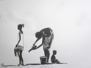 Pintura intitulada "Scène de vie africa…" por Philippe Blanchard, Obras de arte originais