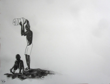 Pittura intitolato "Scène de vie africa…" da Philippe Blanchard, Opera d'arte originale