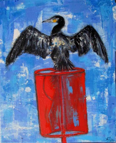 Painting titled "Cormoran perché" by Philippe Blanchard, Original Artwork, Acrylic