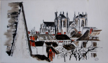 Peinture intitulée "Nantes et sa cathéd…" par Philippe Blanchard, Œuvre d'art originale, Encre