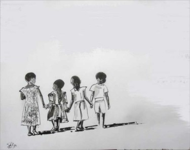 Pittura intitolato "Scène de vie africa…" da Philippe Blanchard, Opera d'arte originale, Inchiostro
