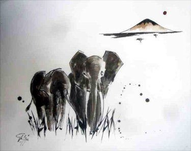Peinture intitulée "Les éléphants" par Philippe Blanchard, Œuvre d'art originale, Autre