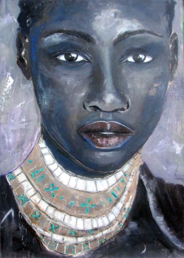 Painting titled "Portrait de femme a…" by Philippe Blanchard, Original Artwork, Acrylic