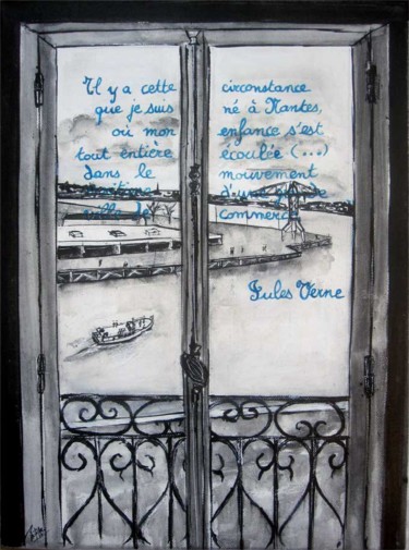 Painting titled "Nantes vu du musée…" by Philippe Blanchard, Original Artwork, Ink