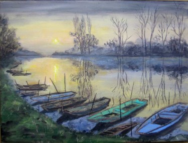 Painting titled "Paysage de Loire au…" by Philippe Blanchard, Original Artwork, Acrylic