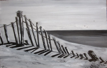 Peinture intitulée "Dune et ganivelles" par Philippe Blanchard, Œuvre d'art originale, Acrylique