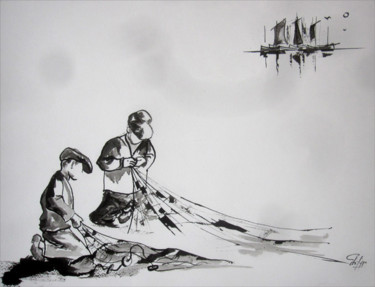 Painting titled "dz1" by Philippe Blanchard, Original Artwork, Ink