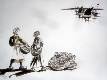 Peinture intitulée "Les petites "pen sa…" par Philippe Blanchard, Œuvre d'art originale, Encre