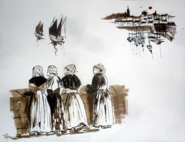 Malerei mit dem Titel "Les petites "pen-sa…" von Philippe Blanchard, Original-Kunstwerk, Tinte