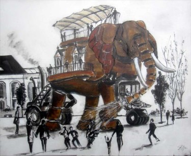 Peinture intitulée "L'éléphant de Nantes" par Philippe Blanchard, Œuvre d'art originale, Encre