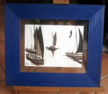 Painting titled "Les vieux bateaux 2" by Philippe Blanchard, Original Artwork, Ink