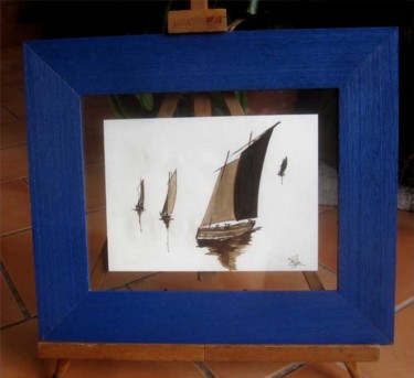Painting titled "Les vieux bateaux 3" by Philippe Blanchard, Original Artwork, Ink