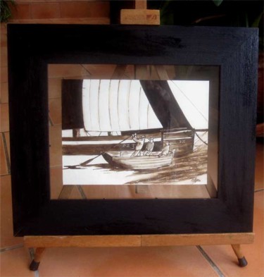 Painting titled "Les vieux bateaux 9" by Philippe Blanchard, Original Artwork, Ink
