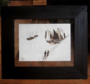 Painting titled "Les vieux bateaux 11" by Philippe Blanchard, Original Artwork, Ink