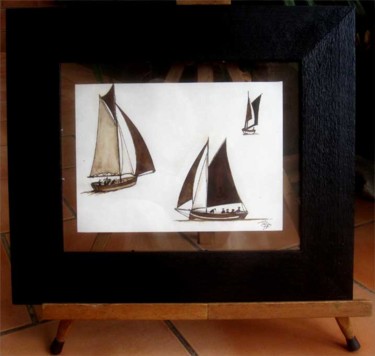 Painting titled "Les vieux bateaux 10" by Philippe Blanchard, Original Artwork, Ink