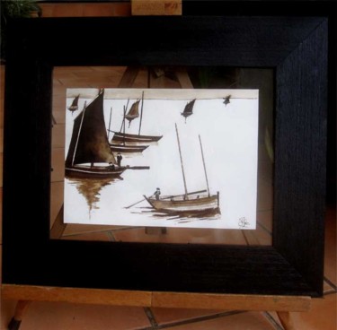 Peinture intitulée "Les vieux bateaux 12" par Philippe Blanchard, Œuvre d'art originale, Encre