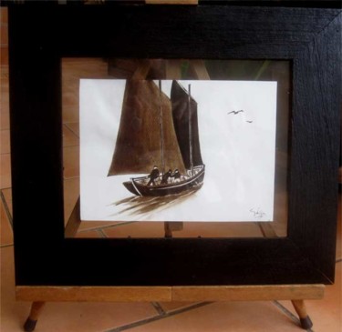 Painting titled "Les vieux bateaux 13" by Philippe Blanchard, Original Artwork, Ink