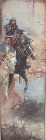 Peinture intitulée "3 cavaliers Tchopen…" par Philippe Bouvet, Œuvre d'art originale