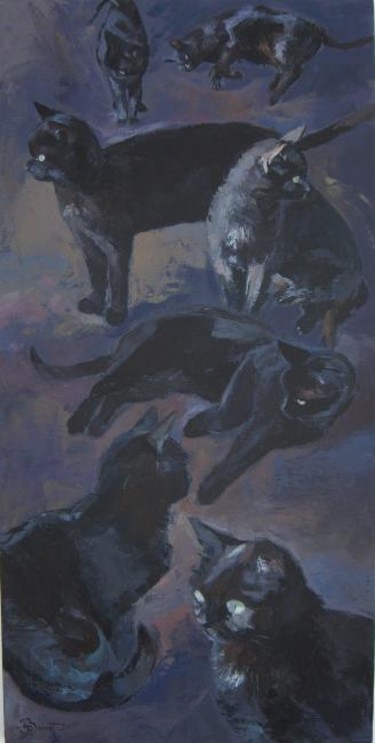Peinture intitulée "Chats noirs dans la…" par Philippe Bouvet, Œuvre d'art originale