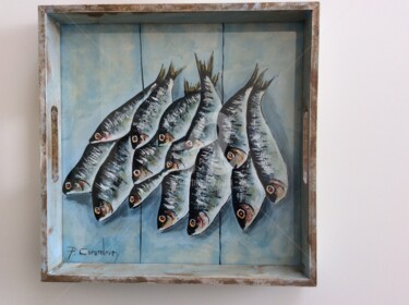 Painting titled "Plateau sardines" by Philippe Coeurdevey, Original Artwork, Acrylic