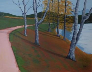 Painting titled "Lac des sapins auto…" by Philippe Gonseth, Original Artwork, Acrylic Mounted on Wood Stretcher frame