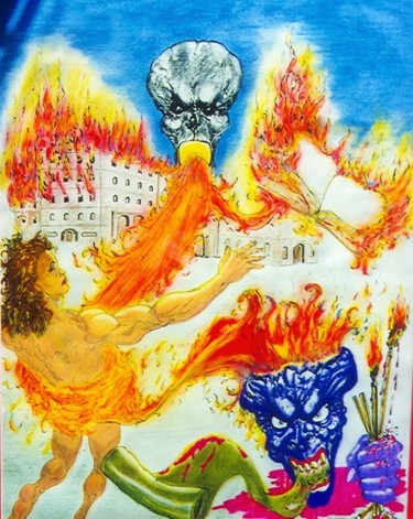 Dessin intitulée "Feu du savoir" par Philippe Leclerc, Graphiste, Œuvre d'art originale, Pastel