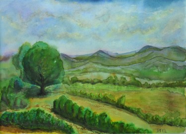 Painting titled "Morvan sud V" by Philip Moreau, Original Artwork, Watercolor