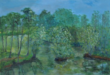 Peinture intitulée "l'étang de l'île ca…" par Philip Moreau, Œuvre d'art originale, Acrylique