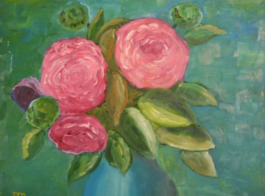 Peinture intitulée "bouquet de roses" par Philip Moreau, Œuvre d'art originale, Huile