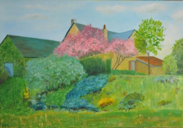 Peinture intitulée "la maison fleurie" par Philip Moreau, Œuvre d'art originale, Huile