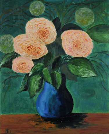 Peinture intitulée "bouquet de roses 2" par Philip Moreau, Œuvre d'art originale, Huile