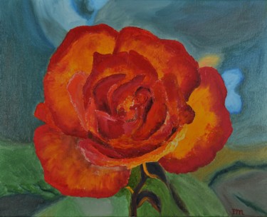 Peinture intitulée "Rose Parure d'or" par Philip Moreau, Œuvre d'art originale, Huile