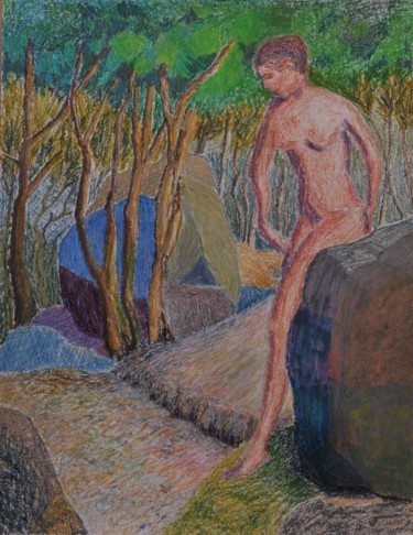 Dessin intitulée "la dame des roches" par Philip Moreau, Œuvre d'art originale, Pastel Monté sur Carton
