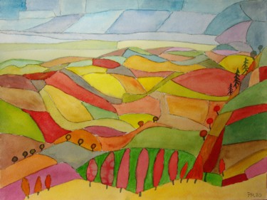Pintura titulada "paysage d' automne" por Philip Moreau, Obra de arte original, Acuarela