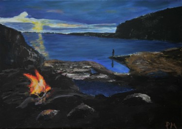 Peinture intitulée "Pêche du soir en Ec…" par Philip Moreau, Œuvre d'art originale, Acrylique