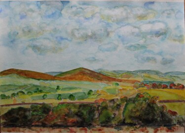 Painting titled "Monts du Sud-Morvan…" by Philip Moreau, Original Artwork, Watercolor