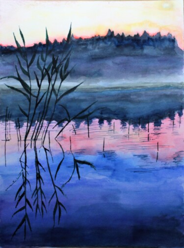 Painting titled "Reflets 3" by Philip Moreau, Original Artwork, Watercolor