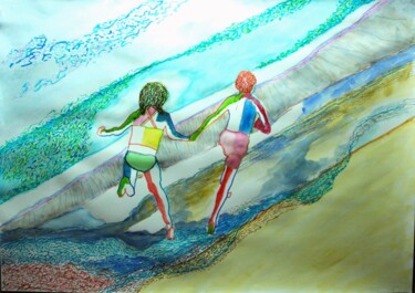 Peinture intitulée "courir" par Philip Moreau, Œuvre d'art originale, Aquarelle