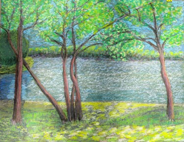 Peinture intitulée "le lac des Settons" par Philip Moreau, Œuvre d'art originale, Pastel