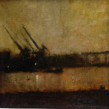 Painting titled "Nantes "impressions…" by Philippe Perennou, Original Artwork, Oil Mounted on Wood Stretcher frame