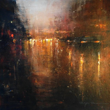 Painting titled ""impressions urbain…" by Philippe Perennou, Original Artwork, Oil Mounted on Wood Stretcher frame