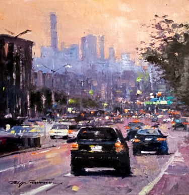 Painting titled "New York 2" by Philippe Perennou, Original Artwork, Oil Mounted on Wood Stretcher frame