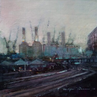 Painting titled "Londres , Battersea…" by Philippe Perennou, Original Artwork, Oil Mounted on Wood Stretcher frame