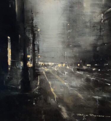 Painting titled "NYC city in black a…" by Philippe Perennou, Original Artwork, Oil Mounted on Wood Stretcher frame