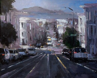 Painting titled "San Francisco , mas…" by Philippe Perennou, Original Artwork, Oil Mounted on Wood Stretcher frame