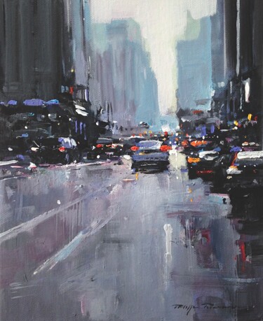 Painting titled "New York , réf : 21…" by Philippe Perennou, Original Artwork, Oil Mounted on Wood Stretcher frame