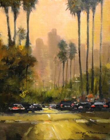 Painting titled "Los Angeles, réf :…" by Philippe Perennou, Original Artwork, Oil Mounted on Wood Stretcher frame