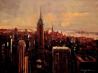 Painting titled "Manhattan , réf : 2…" by Philippe Perennou, Original Artwork, Oil Mounted on Wood Stretcher frame