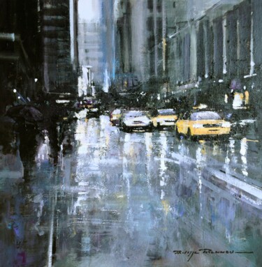 Painting titled "New York , réf : 23…" by Philippe Perennou, Original Artwork, Oil Mounted on Wood Stretcher frame