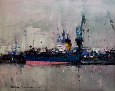 Painting titled "Le port de Volos, n…" by Philippe Perennou, Original Artwork, Acrylic Mounted on Wood Stretcher frame